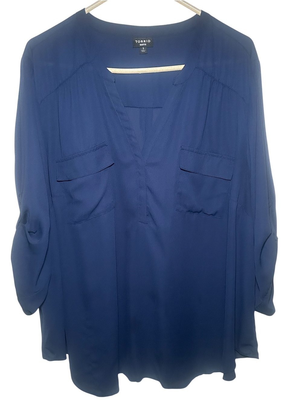 Torrid Harper Blue Navy V-Neck Blouse Half Sleeve Casual Plus Size Office 3X